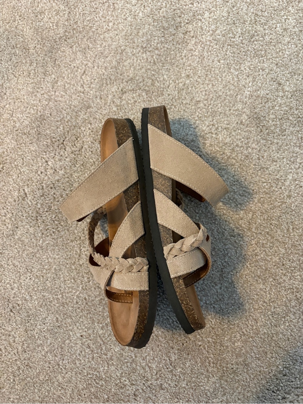 Women's Braided Strap Taupe Slide Sandals with Buckle - Picture 2 of 6